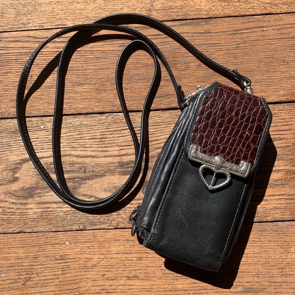Brighton leather and faux croc heart embellished mini convertible crossbody bag